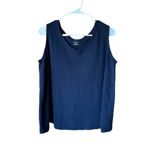 J Jill Pima 100% Pima Cotton Navy Blue Rounded V-Neck Tank Top 2XL Womens